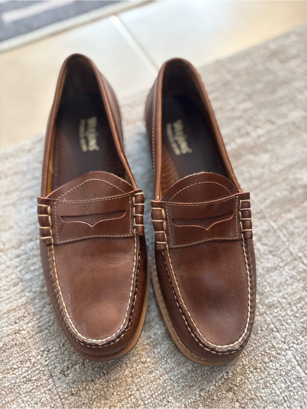 Weejuns Men's Brown Leather Penny Loafers - Classic Slip-On Style